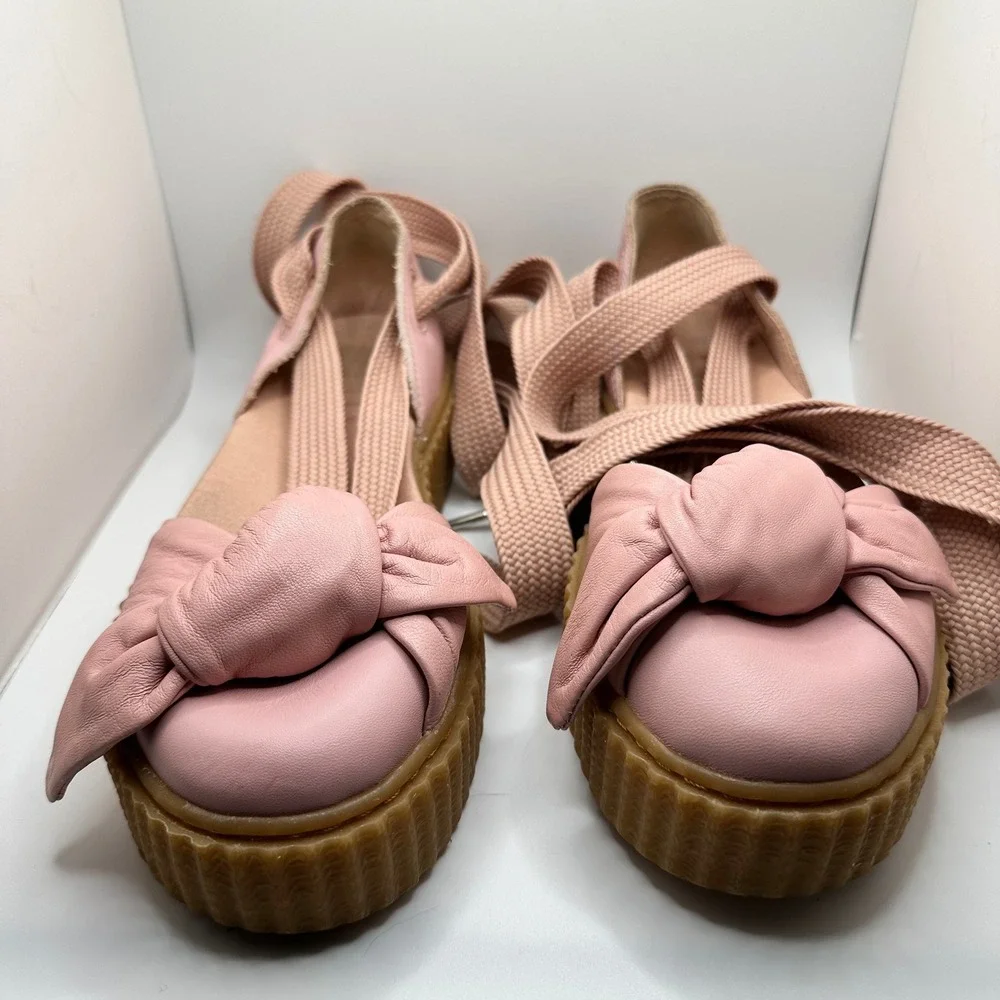 Puma Fenty Rihanna Bow Creeper Sandal Pink Leather‎ Platform Lace Up Size 7